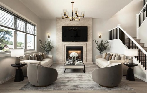 14 Bridges Way, Langdon, AB - Indoor Photo Showing Living Room With Fireplace