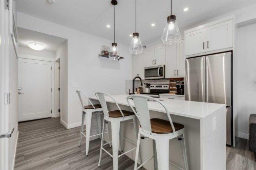 102-500 Auburn Meadows Common Se, Calgary, AB - Indoor Photo Showing Kitchen With Stainless Steel Kitchen With Upgraded Kitchen