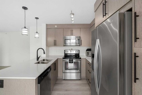 2408-302 Skyview Ranch Drive Ne, Calgary, AB - Indoor Photo Showing Kitchen With Stainless Steel Kitchen With Double Sink With Upgraded Kitchen