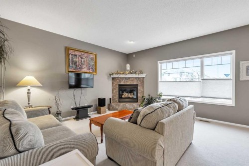 86 Evergreen Common Sw, Calgary, AB - Indoor Photo Showing Living Room With Fireplace