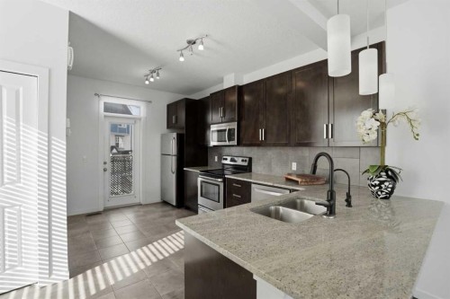 205 New Brighton Row Se, Calgary, AB - Indoor Photo Showing Kitchen With Double Sink With Upgraded Kitchen