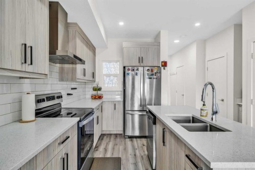103-116 Saddlestone Heath Ne, Calgary, AB - Indoor Photo Showing Kitchen With Stainless Steel Kitchen With Double Sink With Upgraded Kitchen