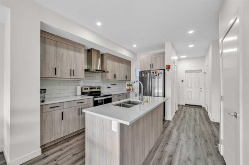 103-116 Saddlestone Heath Ne, Calgary, AB - Indoor Photo Showing Kitchen With Stainless Steel Kitchen With Double Sink With Upgraded Kitchen
