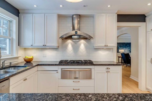 3920 Crestview Road Sw, Calgary, AB - Indoor Photo Showing Kitchen With Double Sink