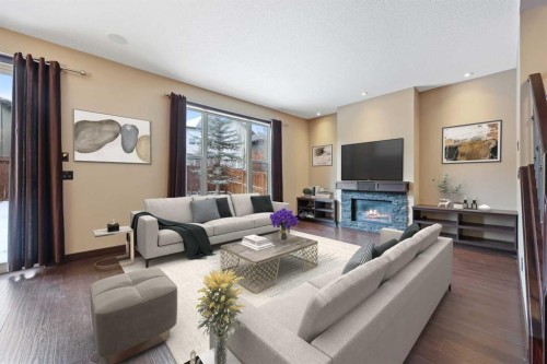 226 Sage Meadows Circle Nw, Calgary, AB - Indoor Photo Showing Living Room With Fireplace