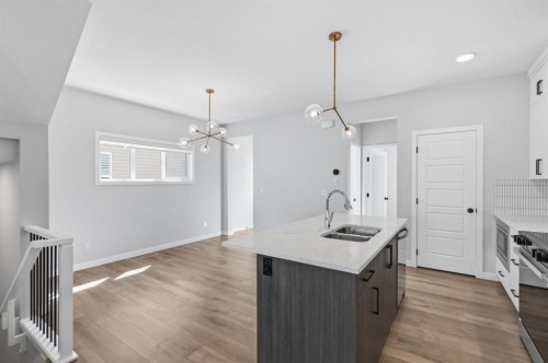 151 Ellen Road, Crossfield, AB - Indoor Photo Showing Kitchen With Double Sink With Upgraded Kitchen
