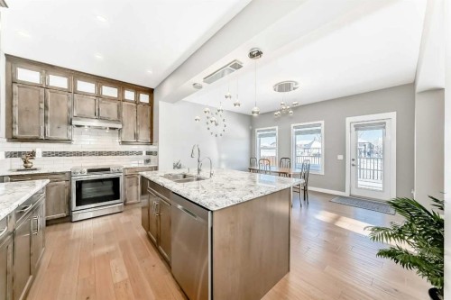 201 Aspenmere Way, Chestermere, AB - Indoor Photo Showing Kitchen With Stainless Steel Kitchen With Double Sink With Upgraded Kitchen