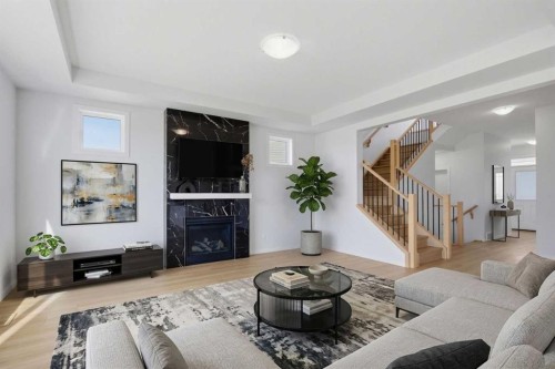 119 Carrington Circle Nw, Calgary, AB - Indoor Photo Showing Living Room With Fireplace