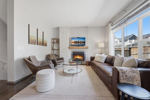 112 Evanston View Nw, Calgary, AB - Indoor Photo Showing Living Room With Fireplace