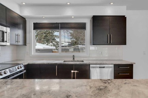 113 Langton Drive Sw, Calgary, AB - Indoor Photo Showing Kitchen With Stainless Steel Kitchen With Upgraded Kitchen