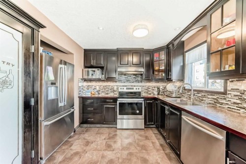 7160 Temple Drive Ne, Calgary, AB - Indoor Photo Showing Kitchen With Stainless Steel Kitchen With Double Sink With Upgraded Kitchen