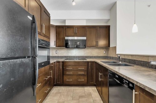 415-26 Val Gardena View Sw, Calgary, AB - Indoor Photo Showing Kitchen With Double Sink