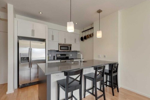 202-414 Meredith Road Ne, Calgary, AB - Indoor Photo Showing Kitchen With Upgraded Kitchen