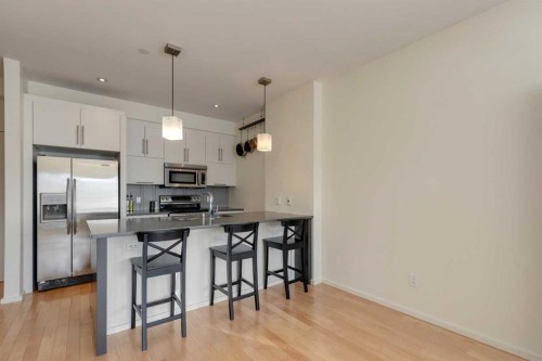 202-414 Meredith Road Ne, Calgary, AB - Indoor Photo Showing Kitchen With Upgraded Kitchen
