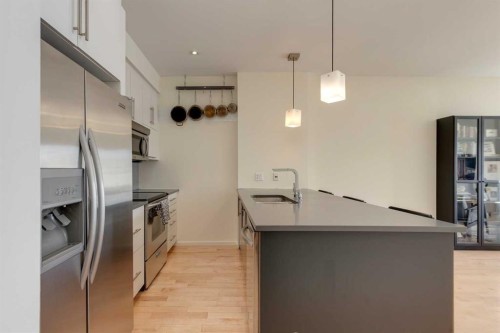 202-414 Meredith Road Ne, Calgary, AB - Indoor Photo Showing Kitchen With Double Sink