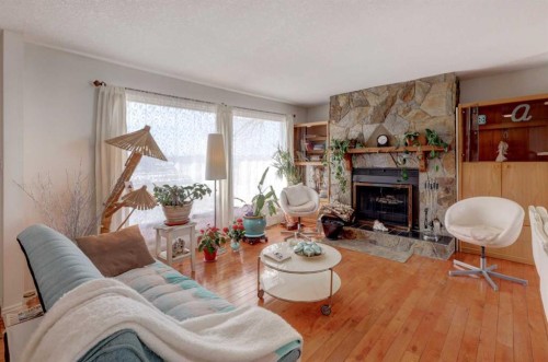 540 Lysander Drive Se, Calgary, AB - Indoor Photo Showing Living Room With Fireplace