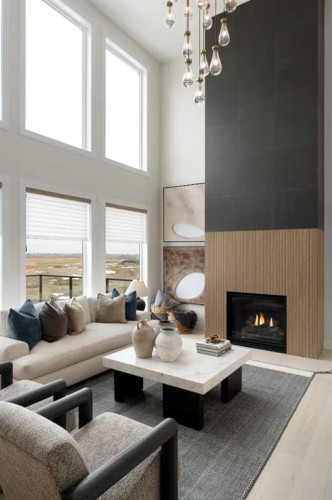 110 Herron Way Ne, Calgary, AB - Indoor Photo Showing Living Room With Fireplace