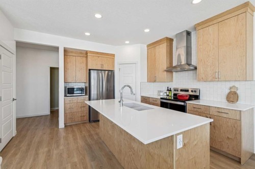 150 Lucas Close Nw, Calgary, AB - Indoor Photo Showing Kitchen With Double Sink With Upgraded Kitchen