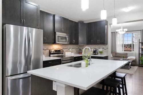 1529 Legacy Circle Se, Calgary, AB - Indoor Photo Showing Kitchen With Stainless Steel Kitchen With Double Sink With Upgraded Kitchen