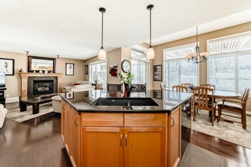 41 Kincora Drive Nw, Calgary, AB - Indoor Photo Showing Kitchen With Fireplace With Double Sink