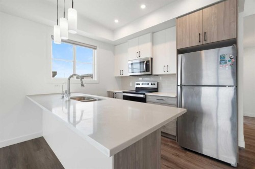 122 Spring Creek Common Sw, Calgary, AB - Indoor Photo Showing Kitchen With Double Sink With Upgraded Kitchen