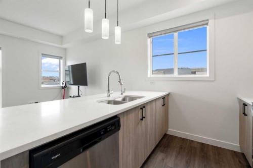 122 Spring Creek Common Sw, Calgary, AB - Indoor Photo Showing Kitchen With Double Sink