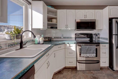 823 Bankview Drive, Drumheller, AB - Indoor Photo Showing Kitchen With Double Sink