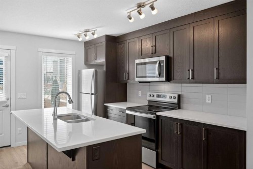 306-338 Seton Circle Se, Calgary, AB - Indoor Photo Showing Kitchen With Double Sink With Upgraded Kitchen