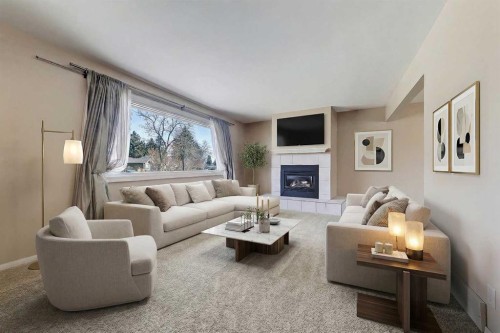68 West Glen Crescent Sw, Calgary, AB - Indoor Photo Showing Living Room With Fireplace