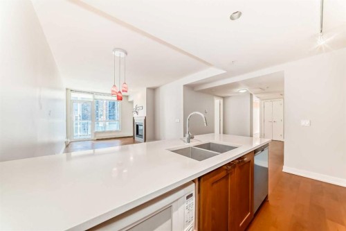 1126-222 Riverfront Avenue Sw, Calgary, AB - Indoor Photo Showing Kitchen With Double Sink