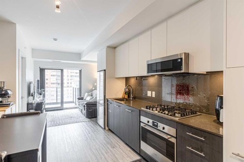 1107-730 2 Avenue Sw, Calgary, AB - Indoor Photo Showing Kitchen With Stainless Steel Kitchen With Upgraded Kitchen