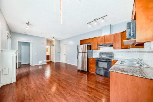 163-333 Riverfront Avenue, Calgary, AB - Indoor Photo Showing Kitchen With Double Sink