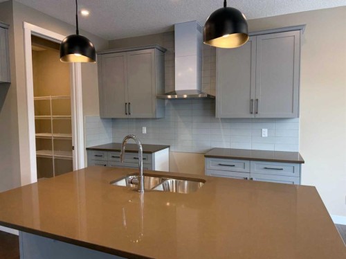 115 Sundown Crescent, Cochrane, AB - Indoor Photo Showing Kitchen With Double Sink