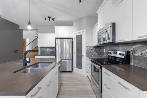 156 Rainbow Falls Heath, Chestermere, AB - Indoor Photo Showing Kitchen With Stainless Steel Kitchen With Double Sink With Upgraded Kitchen