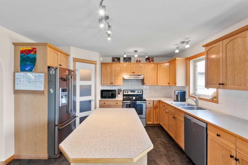 5107 42 Street, Olds, AB - Indoor Photo Showing Kitchen With Double Sink