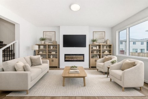 58 Walgrove Bay Se, Calgary, AB - Indoor Photo Showing Living Room With Fireplace