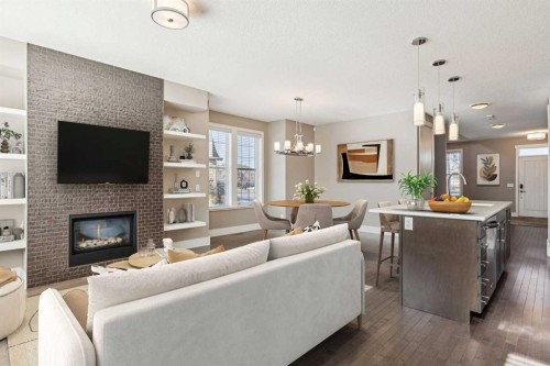 442 Quarry Park Boulevard Se, Calgary, AB - Indoor Photo Showing Living Room With Fireplace