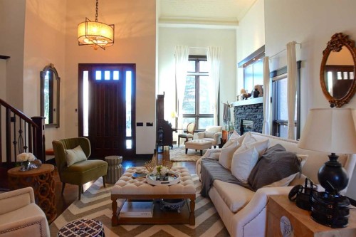 16021 Mckenzie Lake Way Se, Calgary, AB - Indoor Photo Showing Living Room With Fireplace