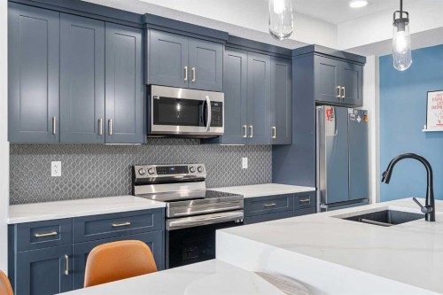 1306-42 Cranbrook Gardens Se, Calgary, AB - Indoor Photo Showing Kitchen With Stainless Steel Kitchen With Double Sink With Upgraded Kitchen