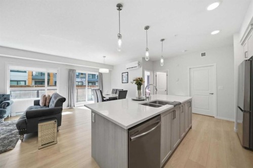 6105-20295 Seton Way Se, Calgary, AB - Indoor Photo Showing Kitchen With Double Sink With Upgraded Kitchen