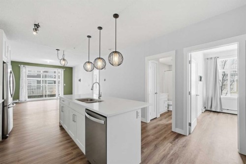 114-300 Auburn Meadows Common Se, Calgary, AB - Indoor Photo Showing Kitchen With Double Sink With Upgraded Kitchen