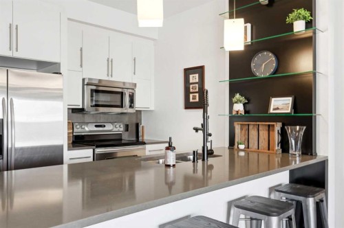 105-414 Meredith Road Ne, Calgary, AB - Indoor Photo Showing Kitchen With Stainless Steel Kitchen