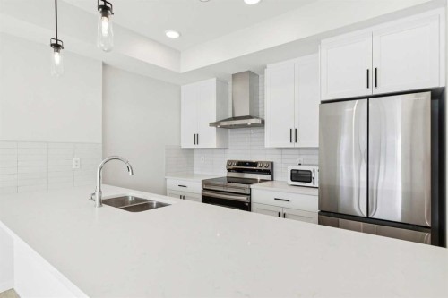 6408-20295 Seton Way Se, Calgary, AB - Indoor Photo Showing Kitchen With Double Sink With Upgraded Kitchen