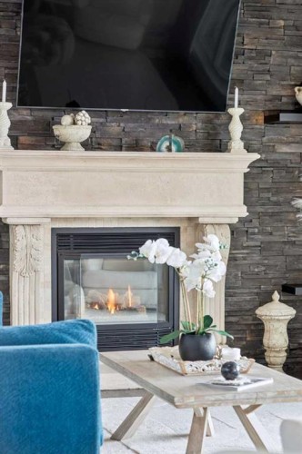 129 Mt Douglas Circle Se, Calgary, AB - Indoor Photo Showing Living Room With Fireplace