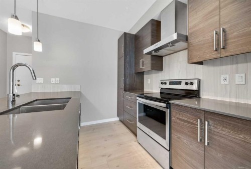 407-122 Mahogany Centre Se, Calgary, AB - Indoor Photo Showing Kitchen With Stainless Steel Kitchen With Double Sink With Upgraded Kitchen