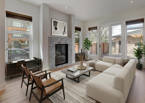 3422 5 Avenue Nw, Calgary, AB - Indoor Photo Showing Living Room With Fireplace