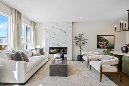 203 Huxland Path Ne, Calgary, AB - Indoor Photo Showing Living Room With Fireplace