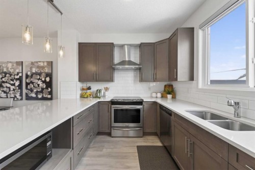 29 Carringvue Way Nw, Calgary, AB - Indoor Photo Showing Kitchen With Double Sink With Upgraded Kitchen