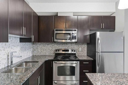 439-23 Millrise Drive Sw, Calgary, AB - Indoor Photo Showing Kitchen With Double Sink With Upgraded Kitchen