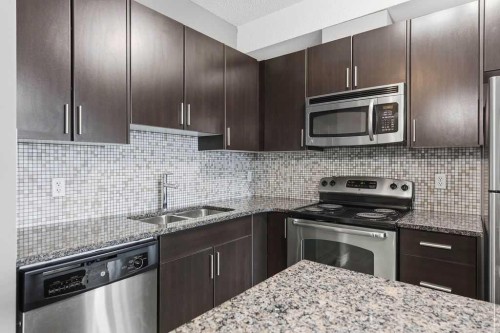 439-23 Millrise Drive Sw, Calgary, AB - Indoor Photo Showing Kitchen With Double Sink With Upgraded Kitchen